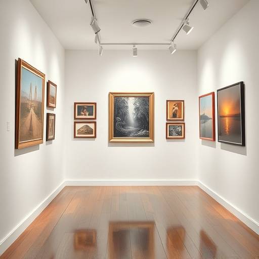 Elegant art gallery in Chelsea with white walls, track lighting, and a sophisticated ambiance.