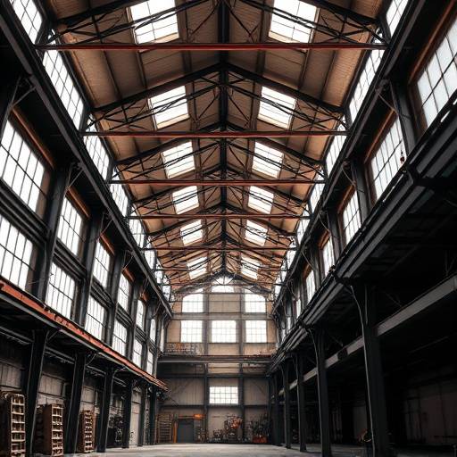Industrial warehouse with high ceilings and natural light in Brooklyn.